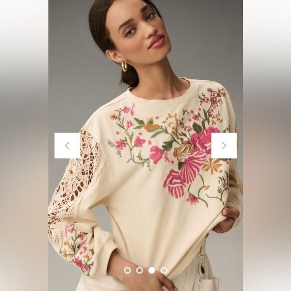 By Anthropologie By Anthropologie Floral Embellished Sweatshirt Medium - Picture 2 of 7